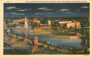 1936 The Lagoon And Fountain,  Texas Centennial Exposition,  Dallas Postcard