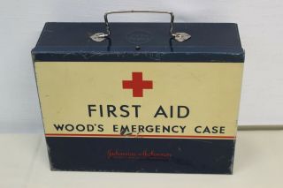 Vintage 1940s Woods Emergency First Aid Kit Metal Box,  Johnson & Johnson