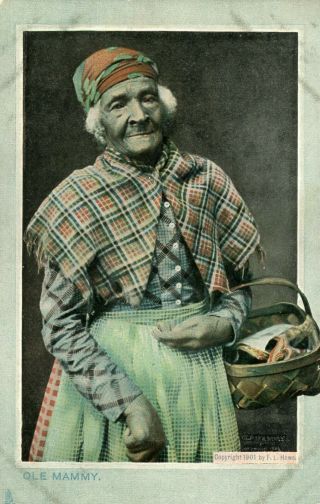 Vintage Black Americana Post Card African American Woman Holding A Basket