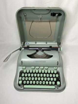 Vintage 1966 Green Hermes 3000 Portable Typewriter W/ Case & Handle