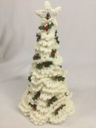 Crochet 15” Vintage Ooak White Christmas Tree Unique Hand Made