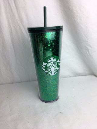 2019 Starbucks Glitter Green Tumbler 24 Fl.  Oz.  Cold Drinks