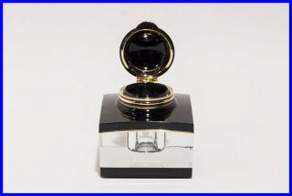 Modern Montblanc Inkpot Well / Lead Crystal,  Black Resin,  Gold Accents / Germany