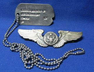 Wwii Army Air Crew Full Size 3 Inch Wings Badge & Korean War Army Dog Tag T - 50
