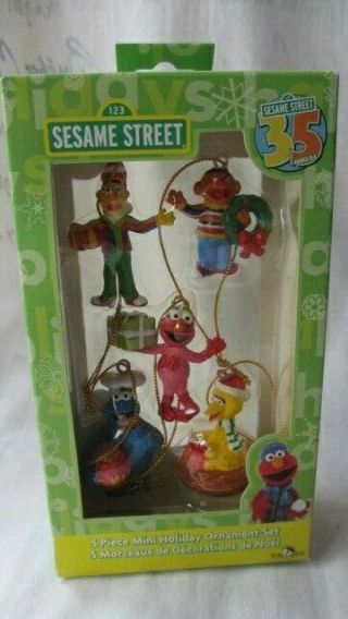 Kurt Adler Sesame Street Mini Holiday Ornament Set Elmo Cookie Monster Ernie