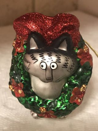 Kliban Cat Christmas Ornament With Wreath