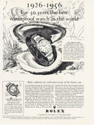1956 Rolex Oyster Waterproof Watch Vintage Print Ad