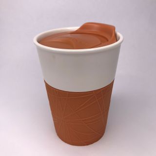 2013 Starbucks 8 Oz Ceramic Travel Mug Cup Tumbler With Lid Orange Rubber Grip