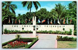 Postcard Fl Miami Torch Of Friendship Photo View Vtg H6