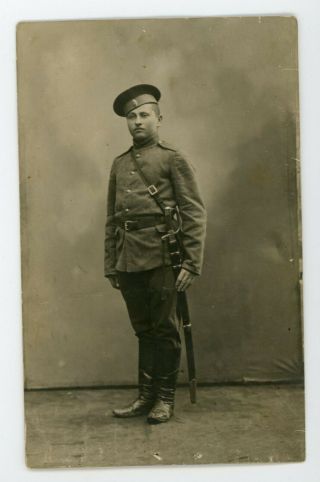 Vintage Real Photo Postcard Rppc Handsome Solider In Military Uniform.