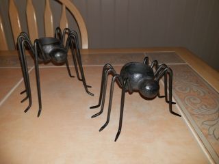 Halloween Metal Spider Tealight Candle Holder Set Of 2 Heavy Black