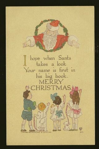 Santa Waves To Children Antique P F Volland Christmas Postcard – 1911 Fun Verse