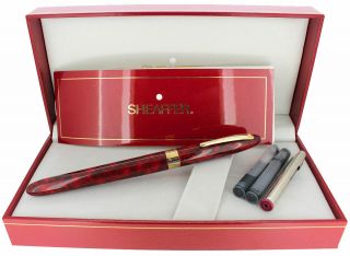 C1996 Sheaffer Crest Flame Red Laque 18k F Nib Fountain Pen Never Inked