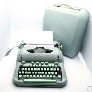 Vintage 1966 Hermes 3000 Sea Foam Green Typewriter In Case Techno Font
