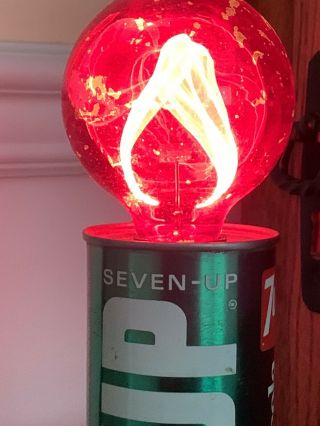 Vintage 7 - Up Soda Can Flickering Light With Red Globe Light.