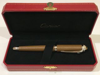 Cartier Roadster Stitched Brown Leather Rollerball Pen 3