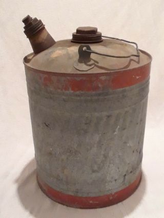 Vintage 5 Gallon Galvanized Metal Gas Can Steel Tin