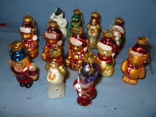 Vintage Set Of 12 Figural Blown Glass Christmas Tree Ornaments 3.  5 " Tall,