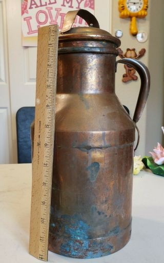 Vintage 13.  5 " Copper Milk Jug Container Can 4 Qts Green Glen Superior St.  Paul