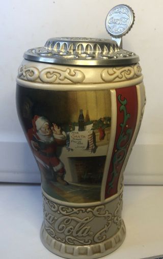 1996 2nd Issue Limited Edition Coca Cola Christmas Stein A Message For Santa
