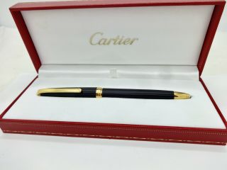 Estate Cartier Godron Black Composite Twist Top Ball Point Pen,  Box,