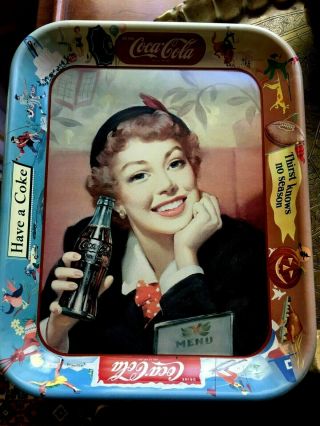 Vintage 1950 Era Coca - Cola Tray - Girl With Coke Bottle -