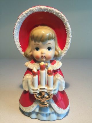 Vintage Christmas Spaghetti Girl Figure Holding Candelabra 6.  25 " Ceramic - Japan