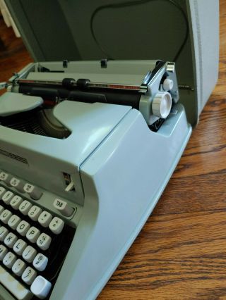 Vintage 1960 ' s Hermes 3000 Seafoam Portable Typewriter w/ Case,  Brushes 3