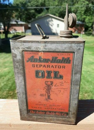 Vintage Anker - Holth Separator Oil In 1/2 Gallon Tin Can For Cream Separator
