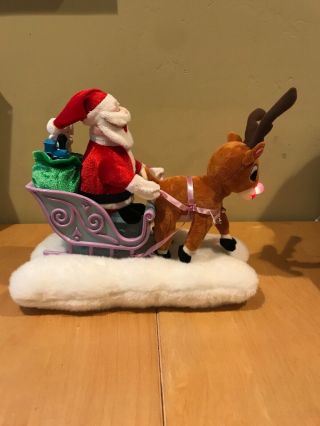 Gemmy 2005 Santa Rudolph Reindeer Sleigh Christmas Singing Animated Plush