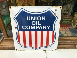 Old " Union Oil Company " Heavy Porcelain Sign (12 " X 12 "),  Sign