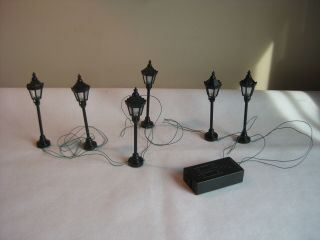 6 Christmas Village Miniature Lighted Street Lamp Posts Battery Operated
