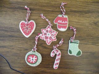 6 Hallmark Christmas Cut Out Cookie/cooky Ornaments/stocking/mitten/candy Cane