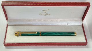 Must De Cartier Green Malachite 18k Nib Fountain Pen,  Box C.  1989