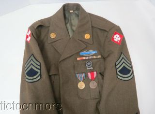 Post Wwii Us 8th & 4th Army Ike Jacket Sterling Cib Badge Sergeant Size 38r