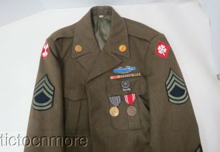 POST WWII US 8th & 4th ARMY IKE JACKET STERLING CIB BADGE SERGEANT SIZE 38R 2