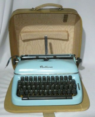 Vintage Optima  Elite 3 Portable Typewriter Blue W/ Case Made In Germany