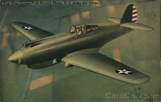 Air Force Fast Curtiss P - 40 Pursuit Plane,  U.  S.  Army Air Corps.  Postcard