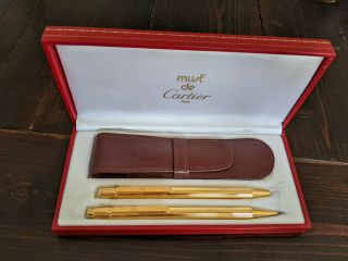 Authentic Must De Cartier Pen And Mechanical Pencil Set In Gold