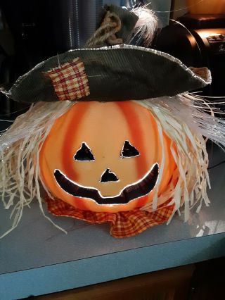 Great For Halloween & Fall Fiber Optic Pumpkin With Scarecrow Hat Color Change