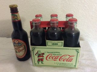 Vintage 1899 Coca - Cola Six Pack Bottles Full With 1995 Christmas Brew Beer
