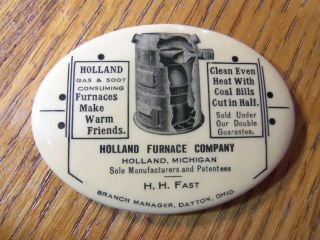 Antique Celluloid Advertising Pocket Mirror Holland Furnace Co.  Holland,  Mich