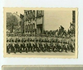 Vintage Snapshot German Soldiers On Parade Marching Uniforms Guns