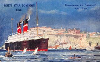 Ss Regina In A Harbor,  White Star - Dominion Ship Line,  Artist Image C 1920 