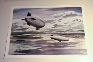 1944 Ww Ii Ww2 Art Blimp Zeppelin Air Ship Us Navy Steamers Marines Usmc Dehn