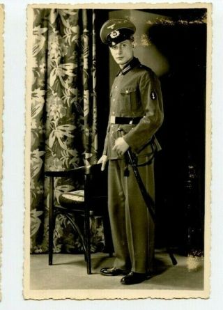 Vintage Postcard Rppc Wwii German Military Officer Uniform Sabre