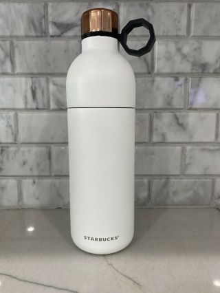 Starbucks Double Wall Stainless Steel White Water Bottle Rose Gold Cap 20 Ounce