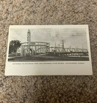 " Entrance Riverside Park Arkansas River Bridge " 1913 Hutchinson Ks Rppc Postcard