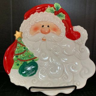 Fitz & Floyd Essentials,  Merry Christmas,  Santa Canape Plate,  Hand - Painted