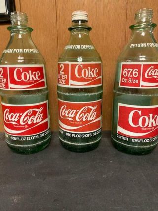1970s Coca - Cola 2 Liter Green Glass Bottle